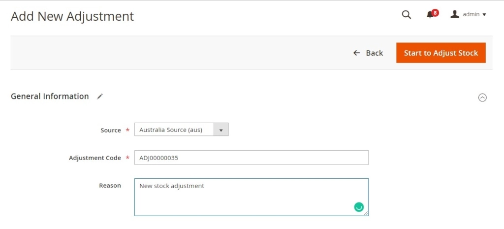 Tc-RM Adjust Stock feature for Magento 2.3 and 2.4 – create adjustment