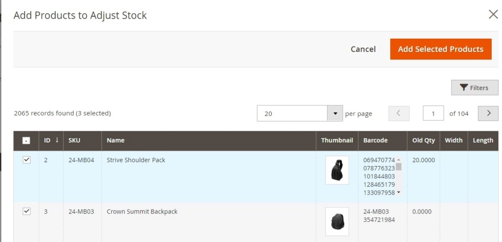 Tc-RM Adjust Stock feature for Magento 2.3 and 2.4 – select product from list