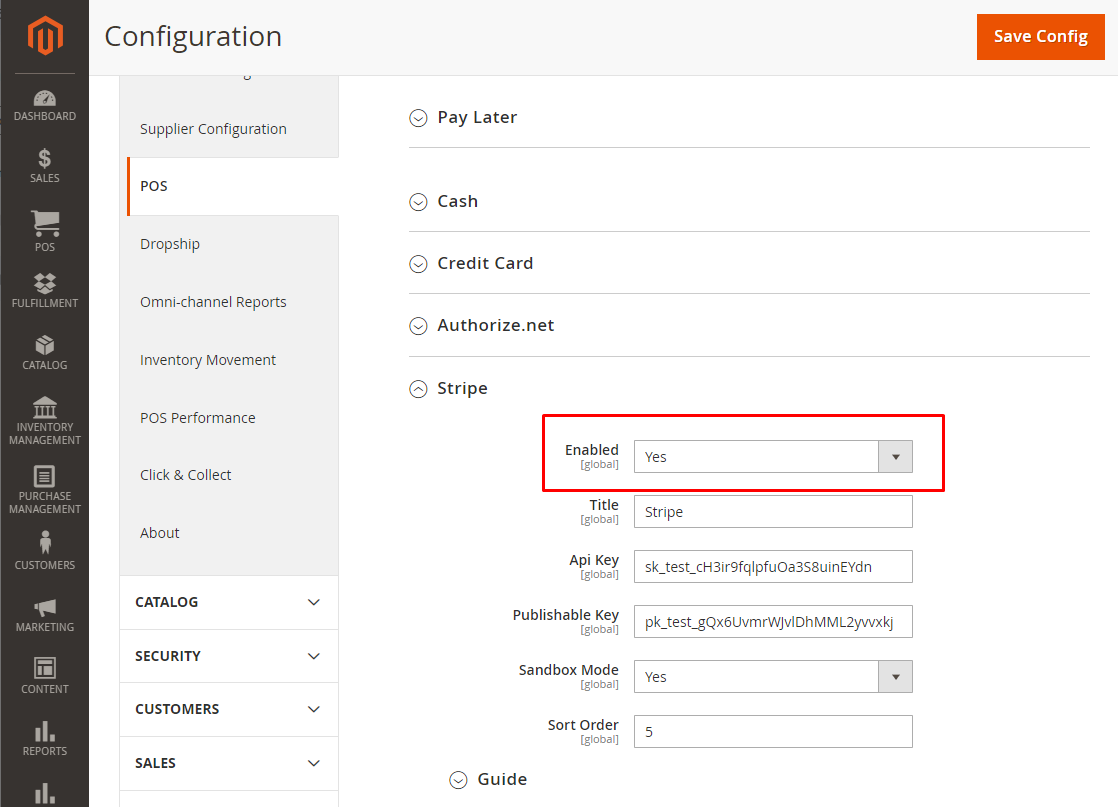 integrate magestore pos with stripe